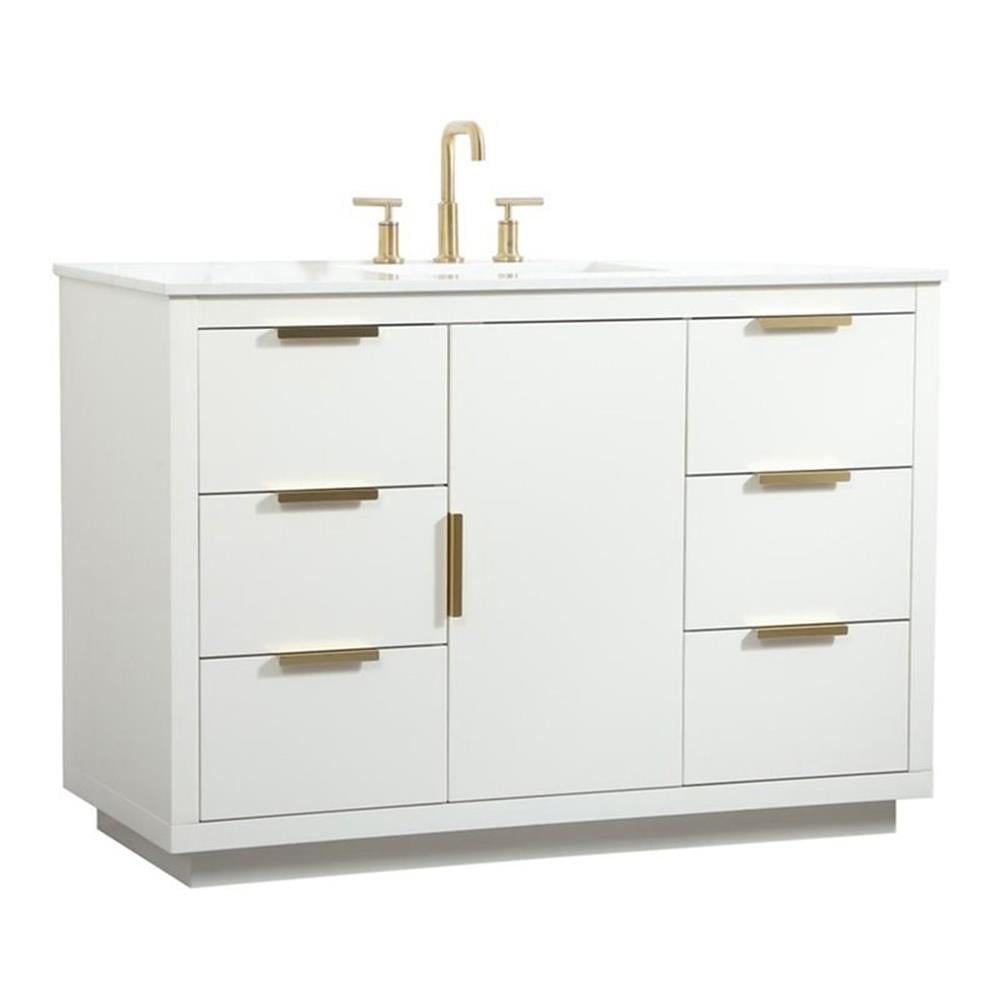 Blake 48" White MDF Single Bathroom Vanity with Gold Hardware