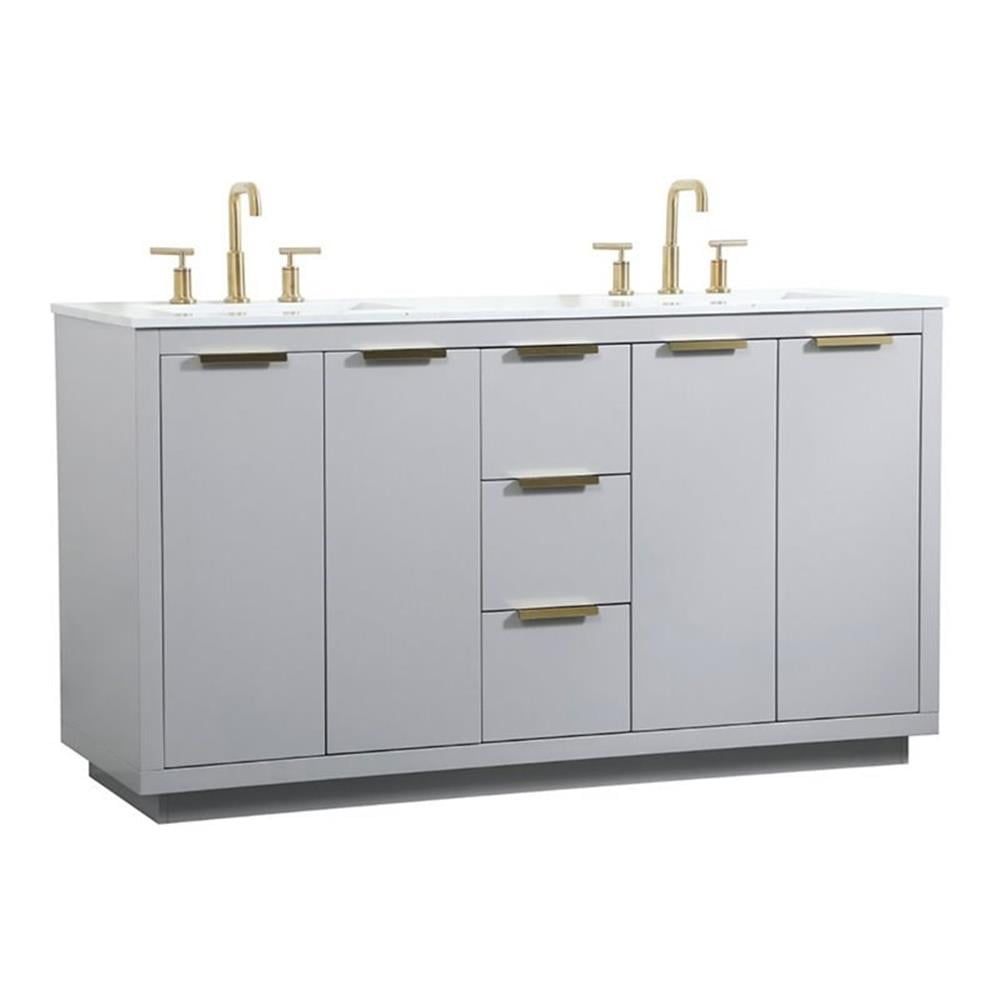 Elegant Decor Blake 60" Aluminum Alloy MDF Double Bathroom Vanity in Gray