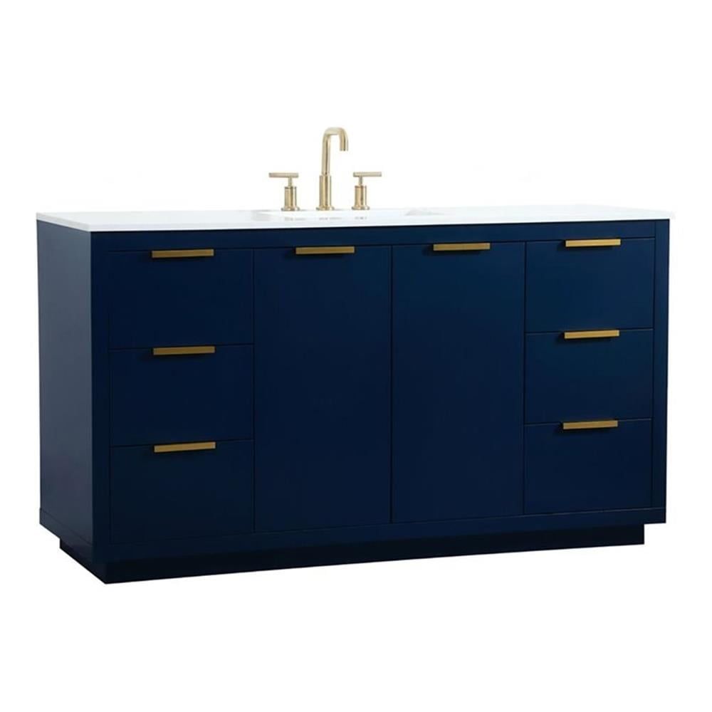 Blake 60" Blue MDF Single Bathroom Vanity with Gold Hardware