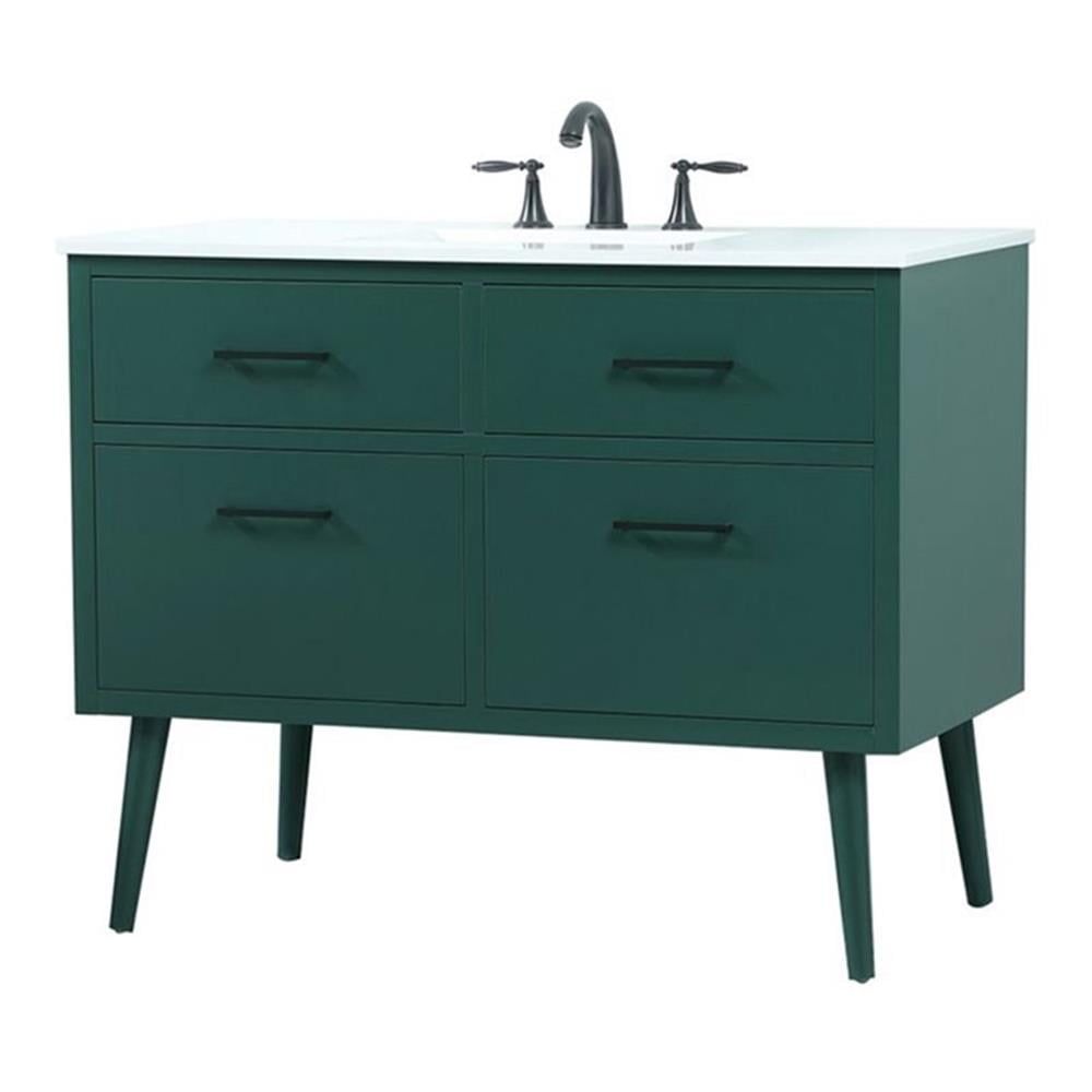 Green Solid Wood and MDF Bathroom Vanity with Calacatta White Countertop