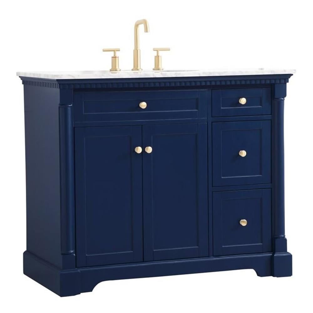 Clarence 42" Blue Solid Wood Bathroom Vanity with Marble Top