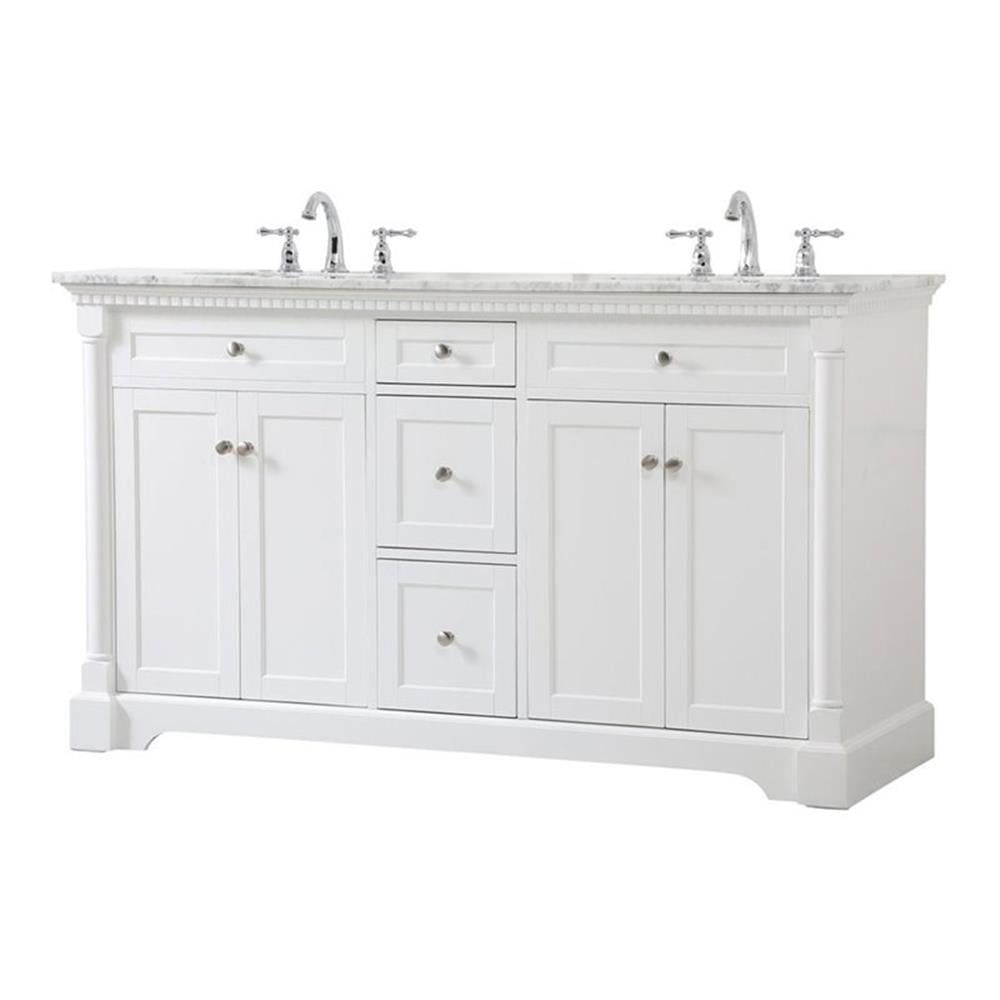 Clarence 60" White Solid Wood and Marble Double Bathroom Vanity