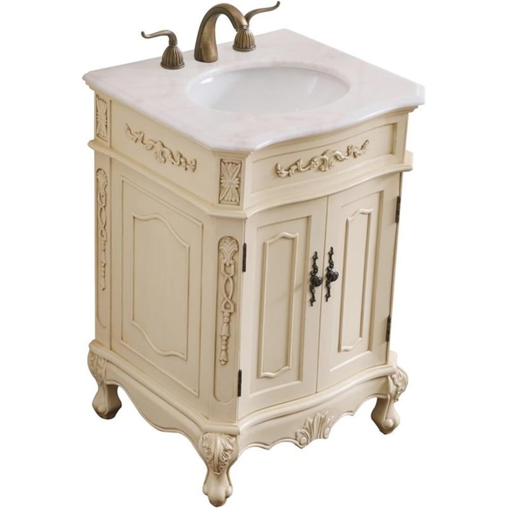 Rustic Elegance 24" Beige Marble Top Freestanding Bathroom Vanity