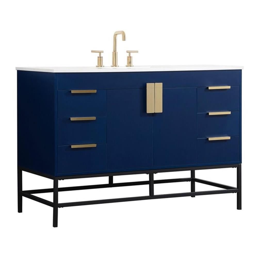 Eugene 48" Blue MDF Single Bathroom Vanity with Quartz Top