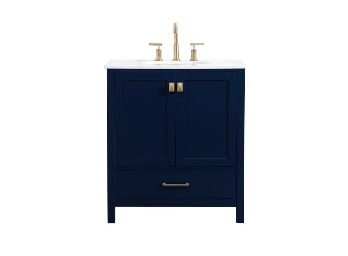 Blue 30" Single Bathroom Vanity with Gold Accents