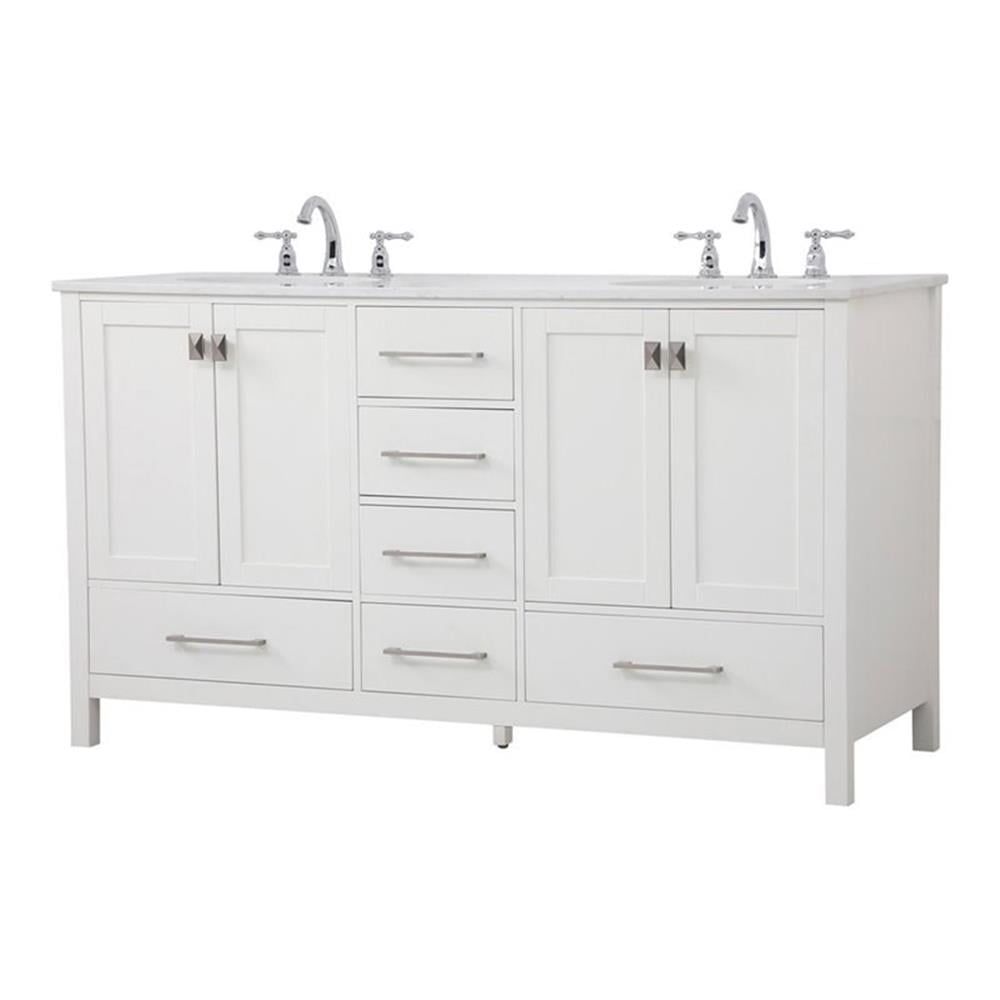 White Double Freestanding Solid Wood and Stone Bathroom Vanity