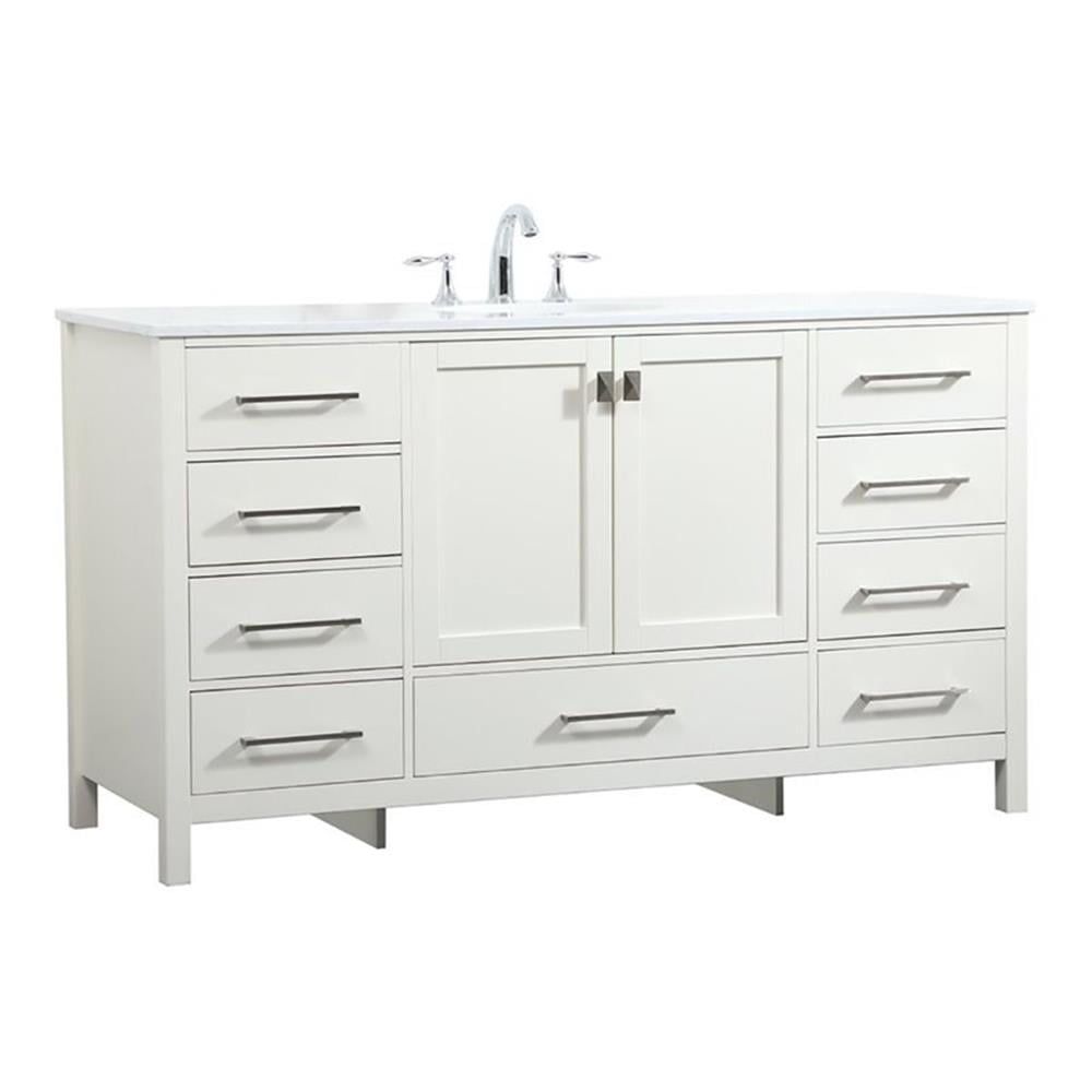 60-Inch White Single Bathroom Vanity with Engineered Marble Top