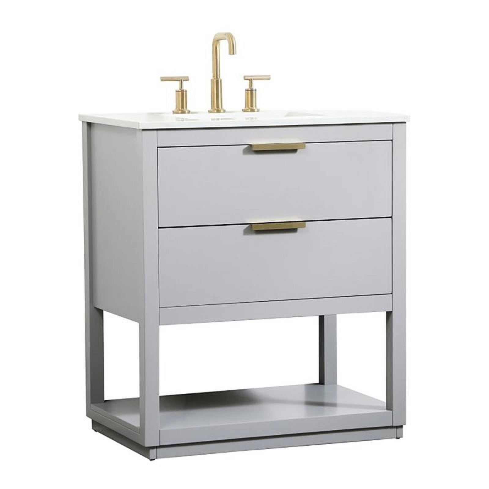 Gray 30" Solid Wood MDF Single Bathroom Vanity with Gold Hardware