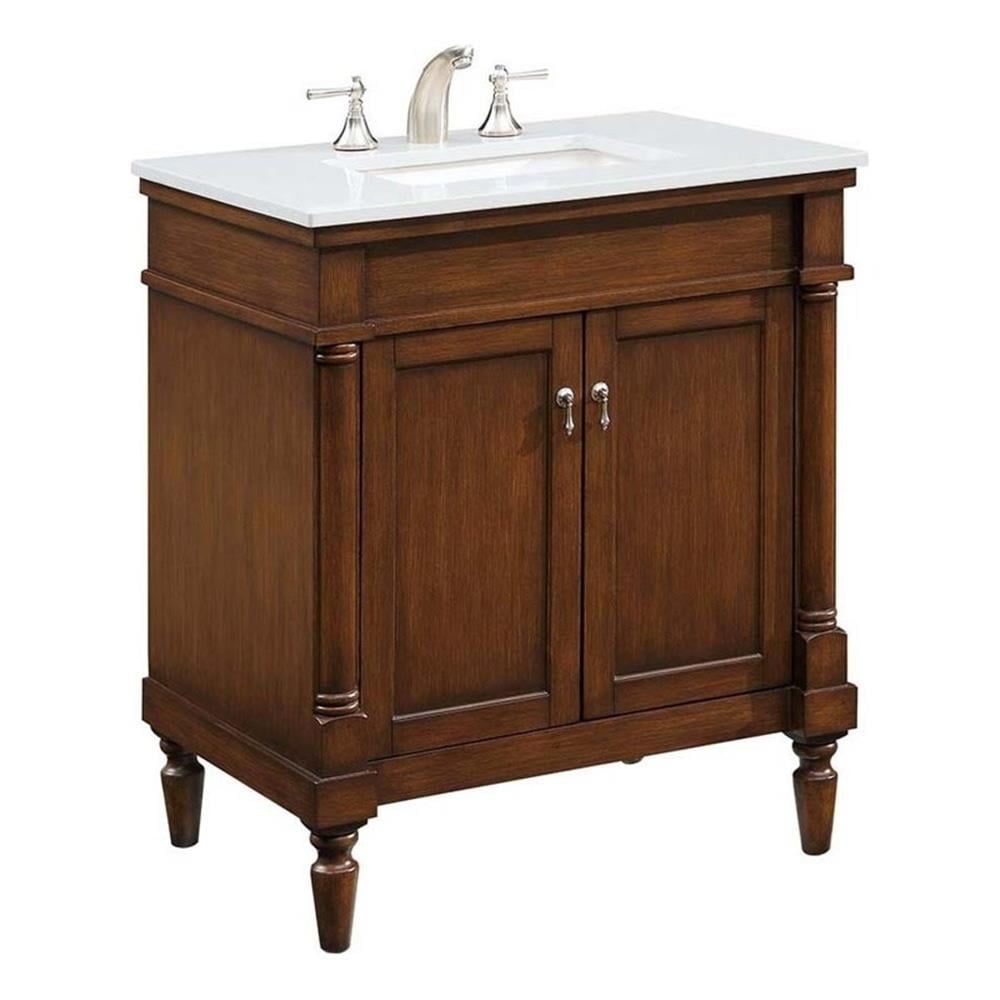 Walnut Freestanding Single Vanity with Ivory White Quartz Top