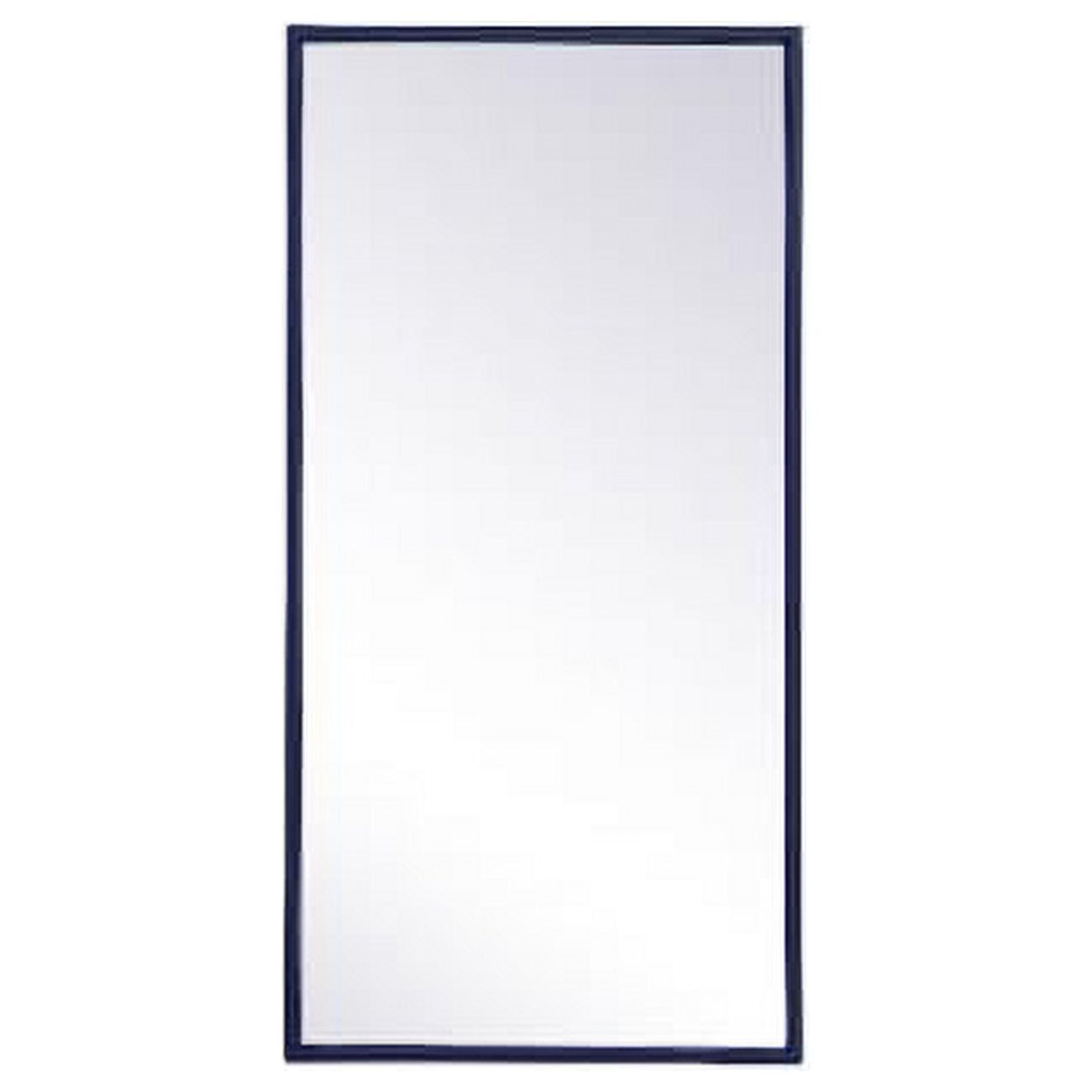 Transitional Blue Rectangular Wood & Silver Mirror 14x28 inch