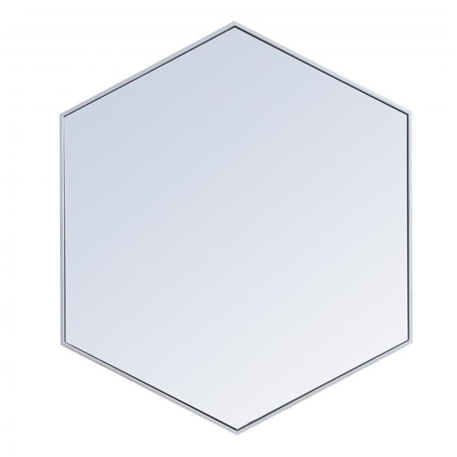 Contemporary Silver Hexagon 41" Wall Mirror with Wood Accents