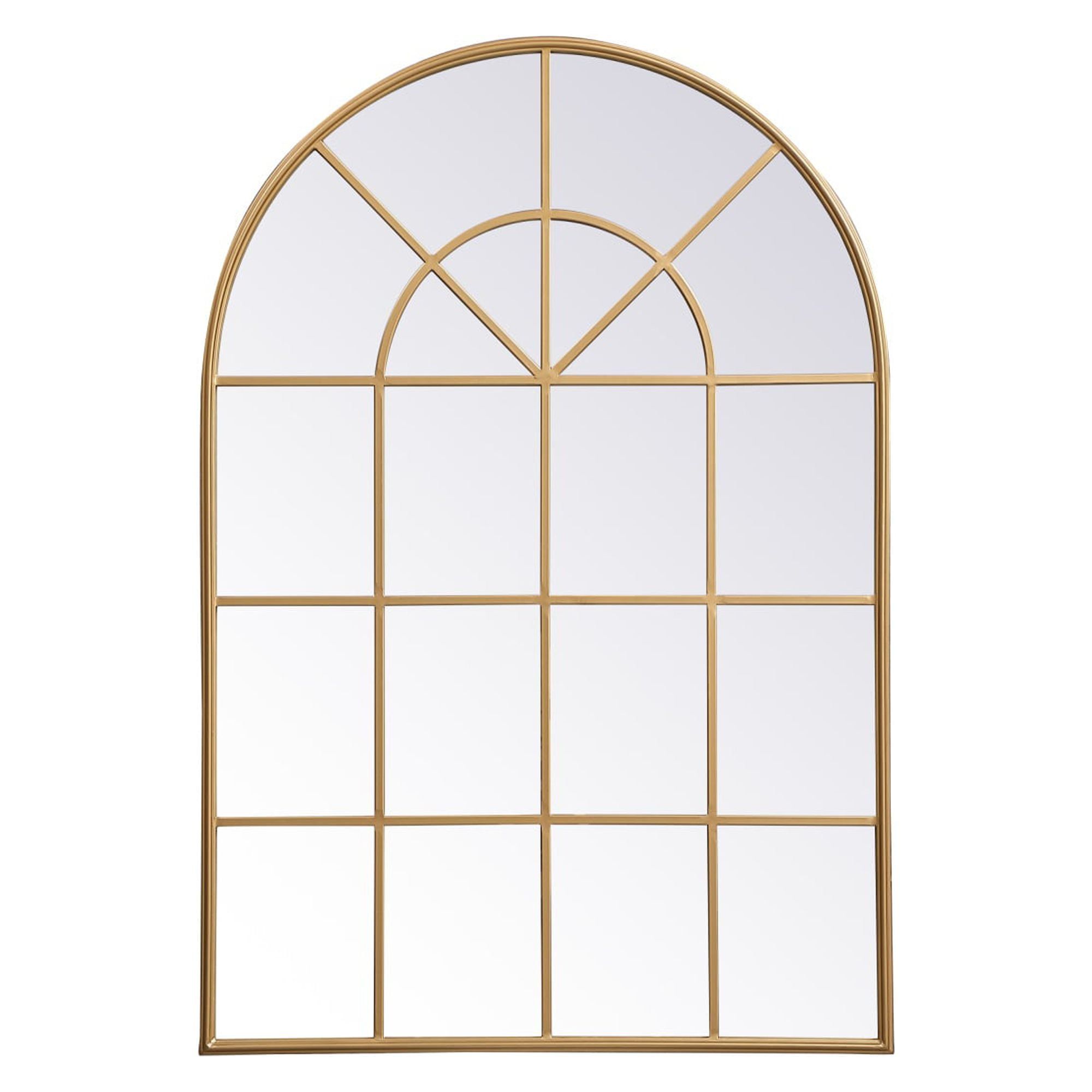 Contemporary Minimalist Brass-Finish Rectangular Wood Mirror 36x53"