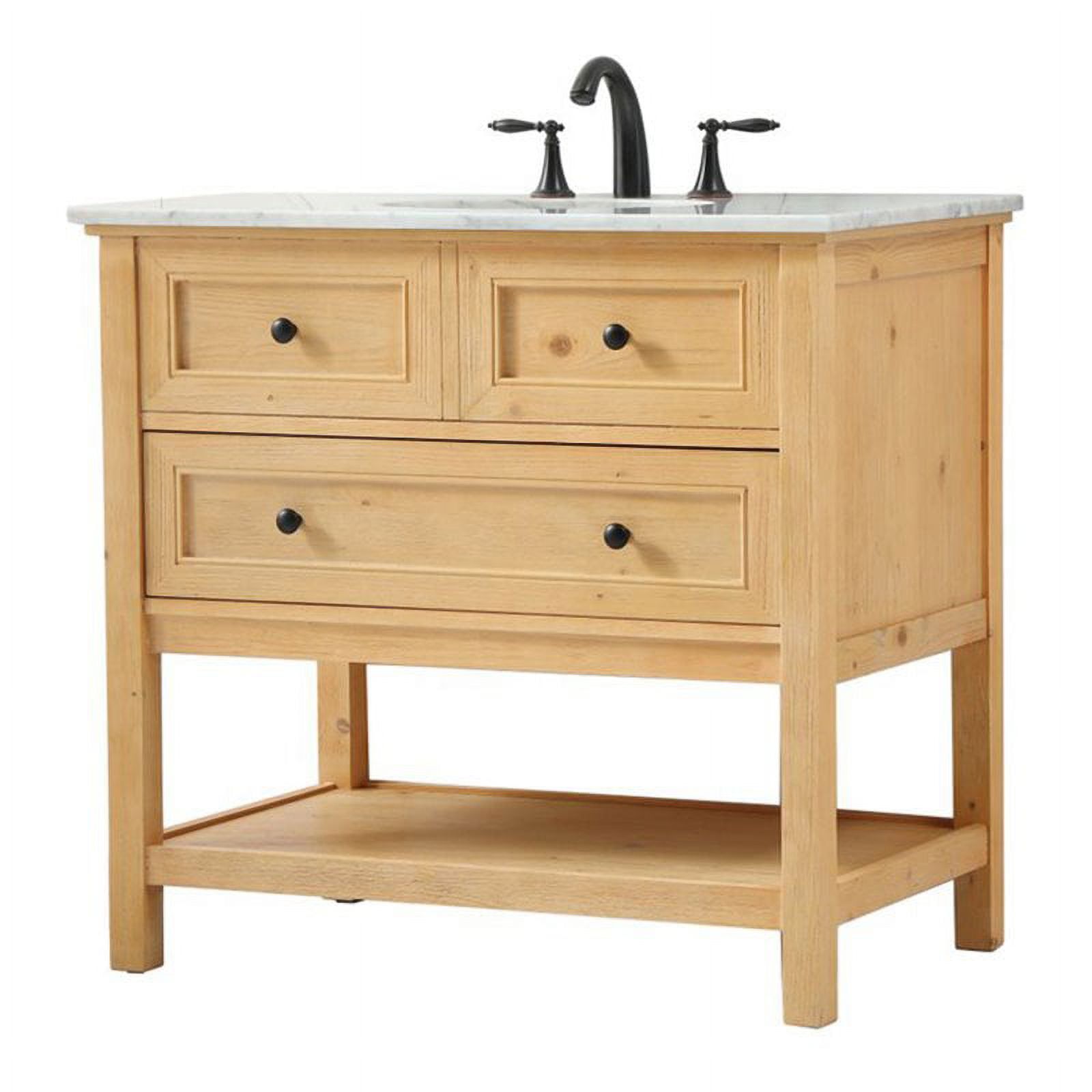 Natural Wood 36" Single Bathroom Vanity with Carrara Marble Top