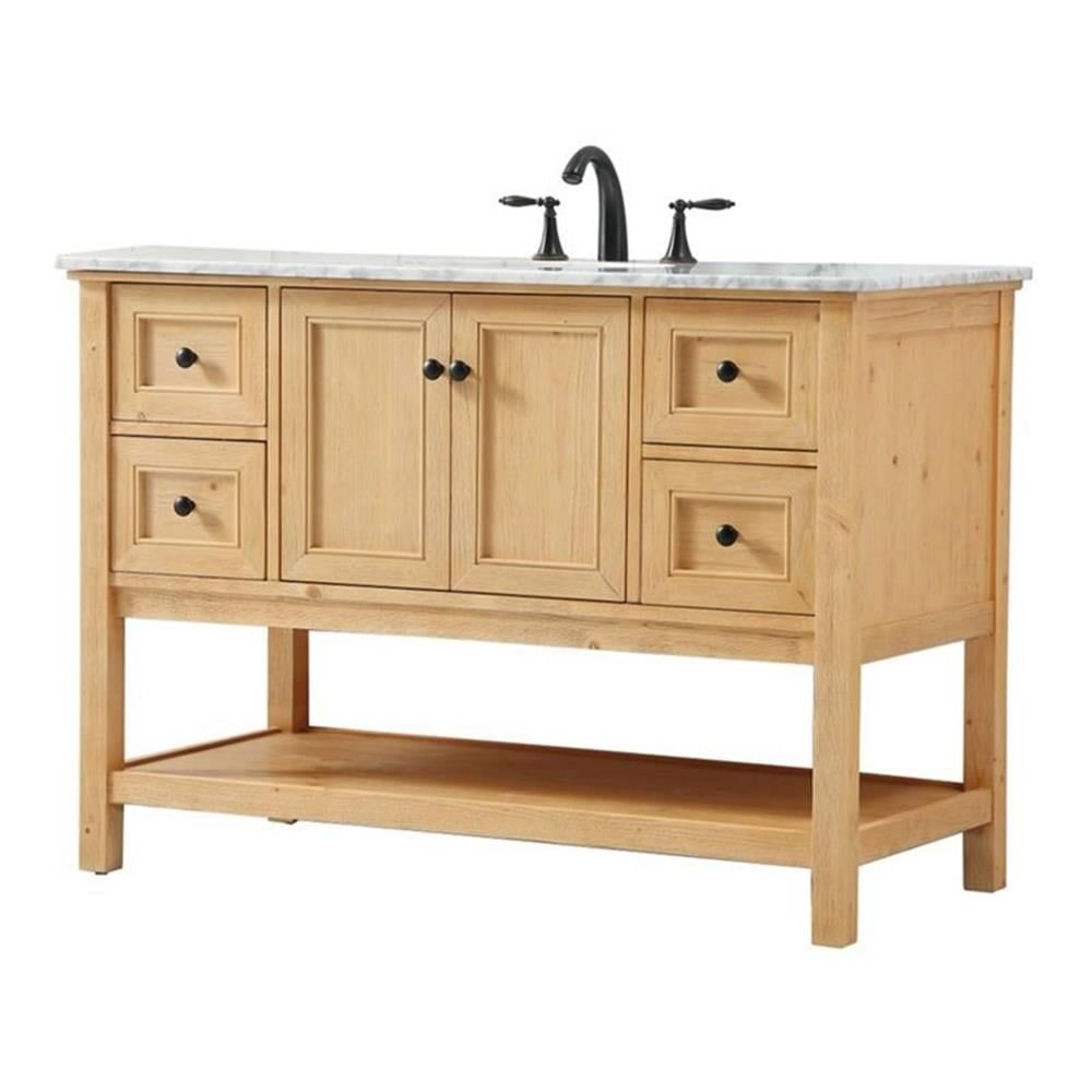 Natural Wood 48" Single Bathroom Vanity with Carrara Marble Top