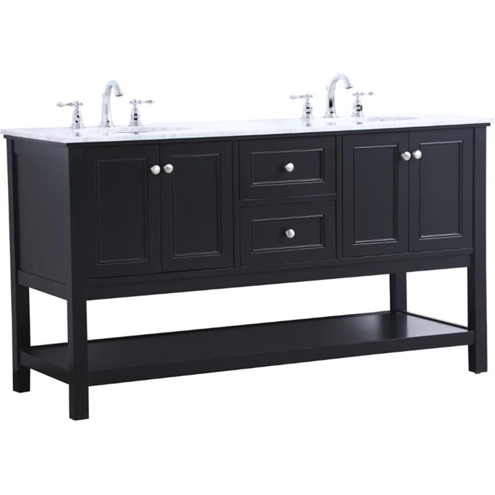 60 in Black Double Sink Bathroom Vanity with Carrara Marble Top