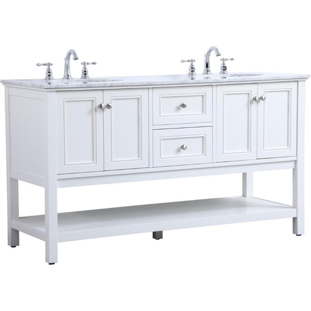 White Double Sink Freestanding Vanity with Marble Top