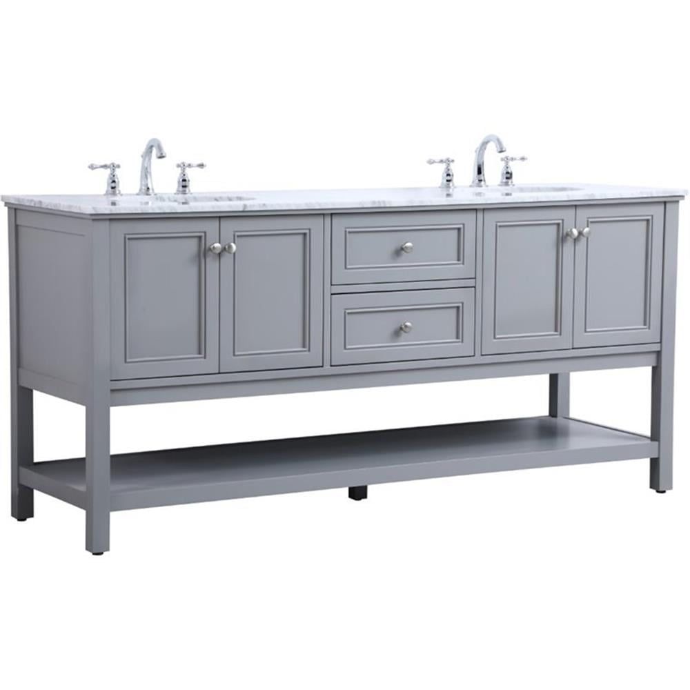 Gray Double Sink Freestanding Vanity with Marble Top