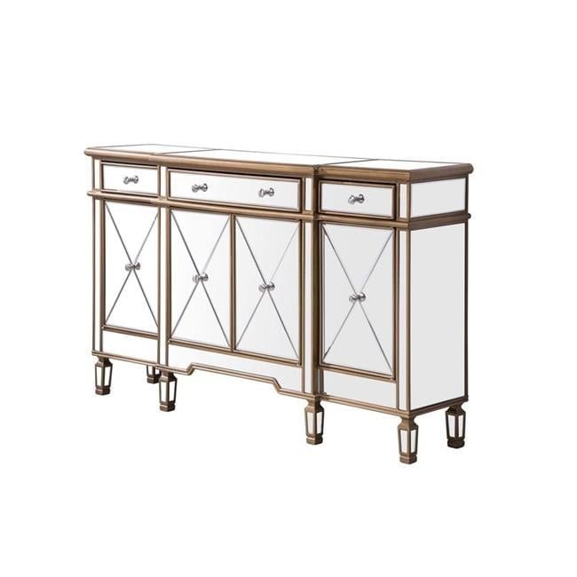 Elegant Silver Mirrored Credenza with Brushed Steel Knobs