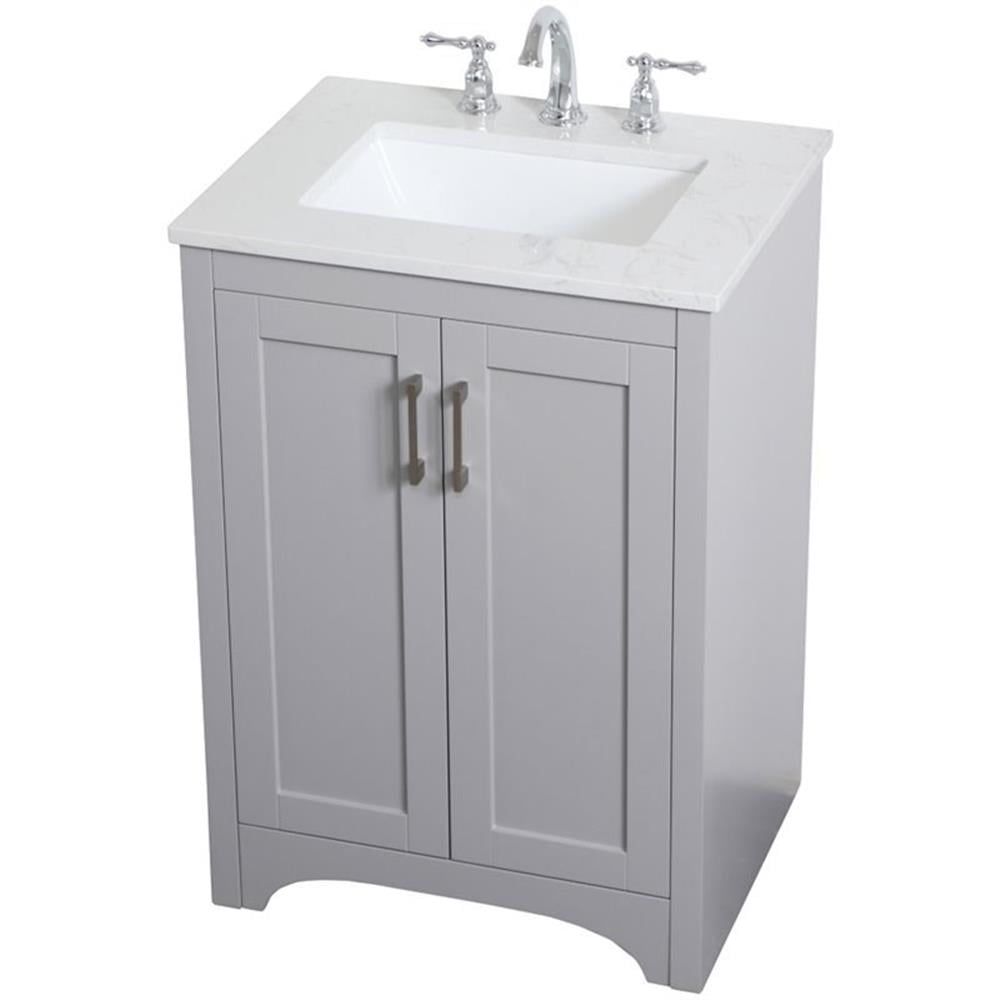 Gray 24" Single Bathroom Vanity with Calacatta Quartz Top