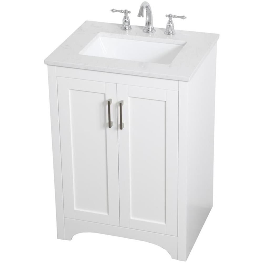 Elegant White 24" Single Bathroom Vanity with Calacatta Quartz Top