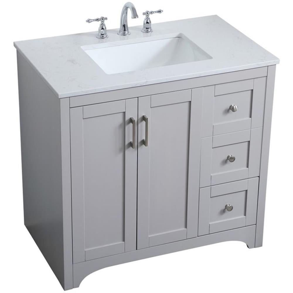 Elegant Decor Moore 36" Single Quartz Top Bathroom Vanity in Gray