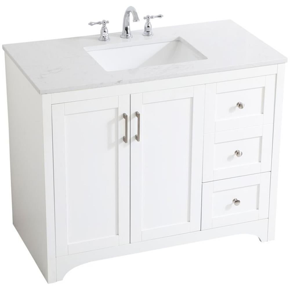 Elegant White 42" Single Quartz Top Bathroom Vanity