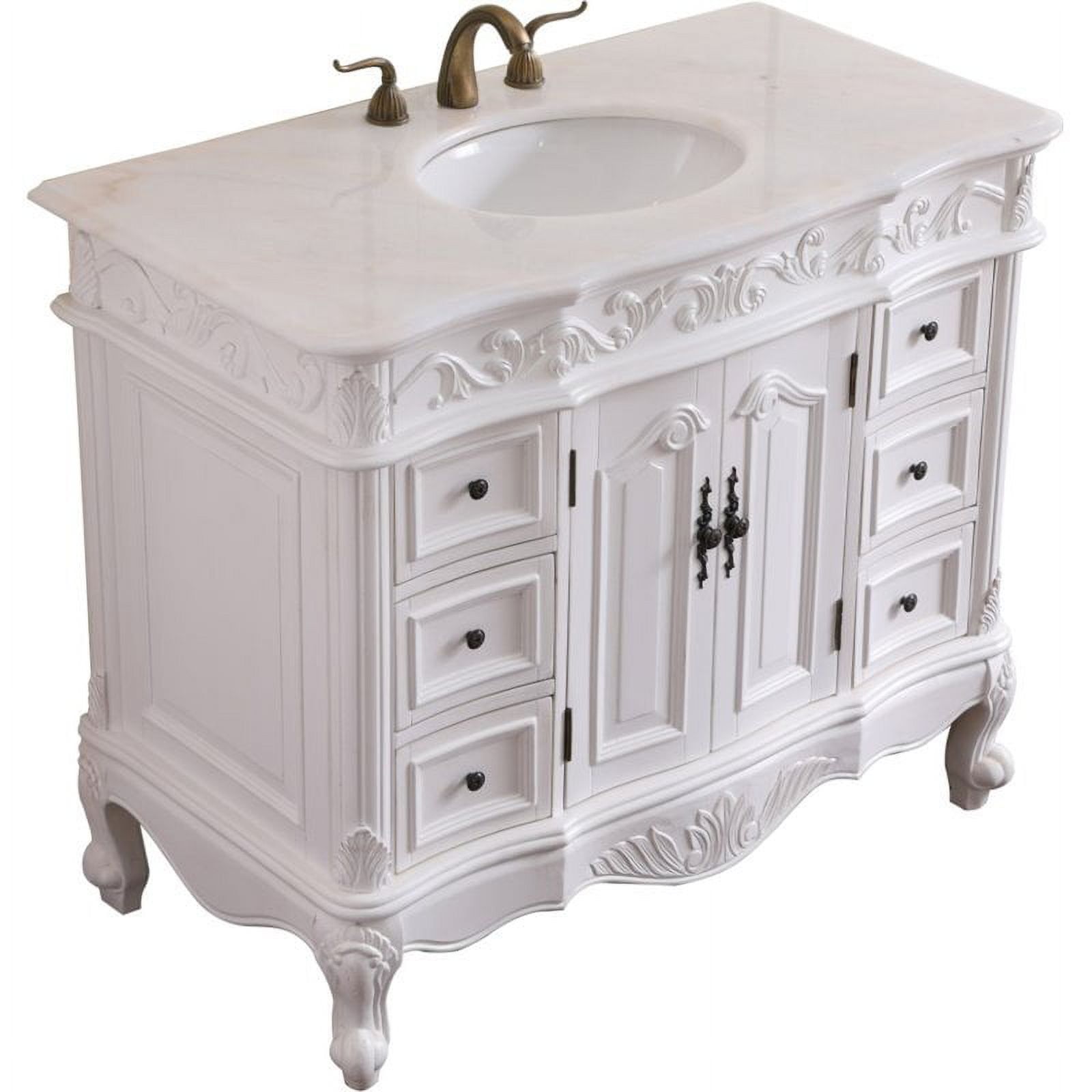 Antique White Marble Top Single Bathroom Vanity with Porcelain Sink