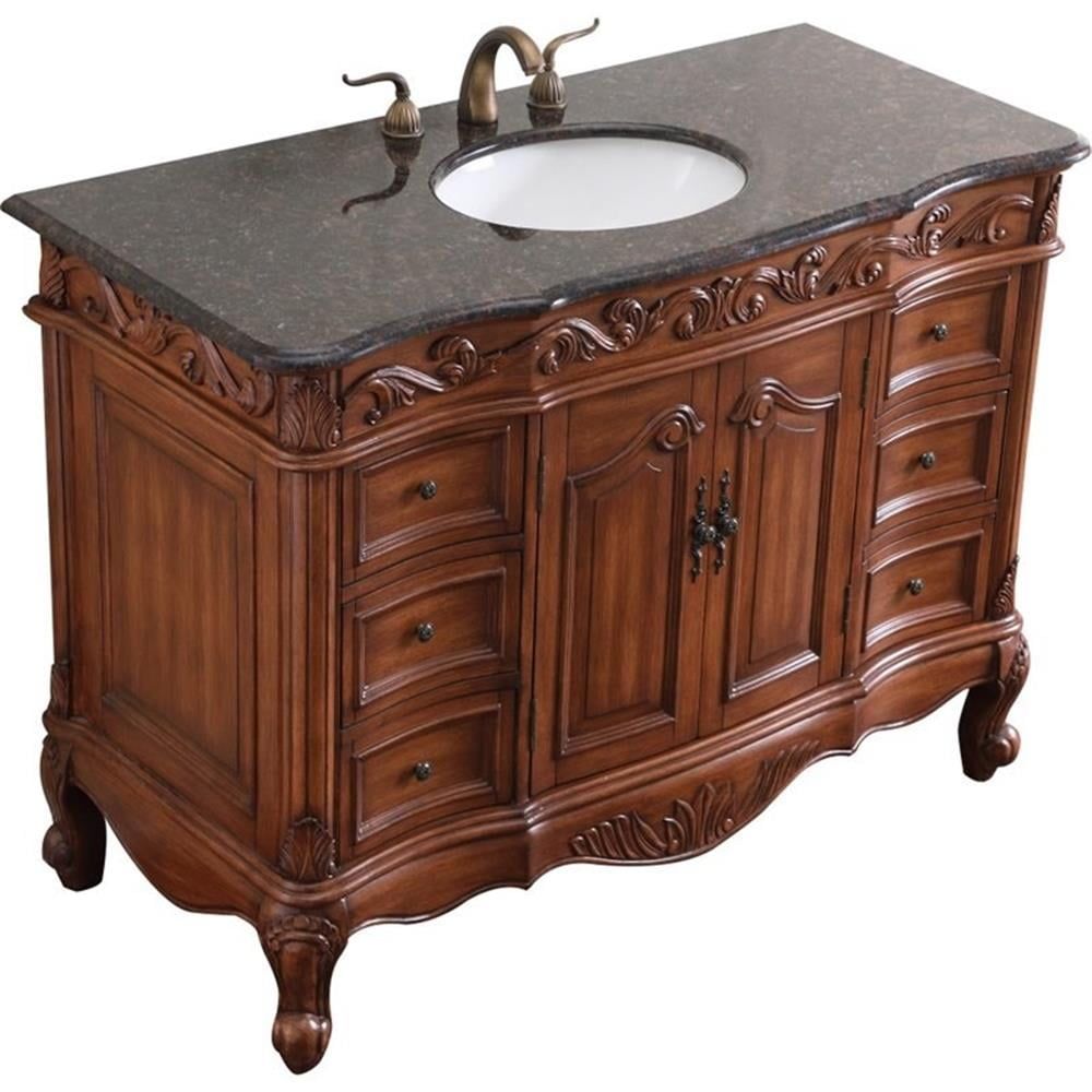 Teak 48" Single Vanity with Brown Marble Top and Porcelain Sink