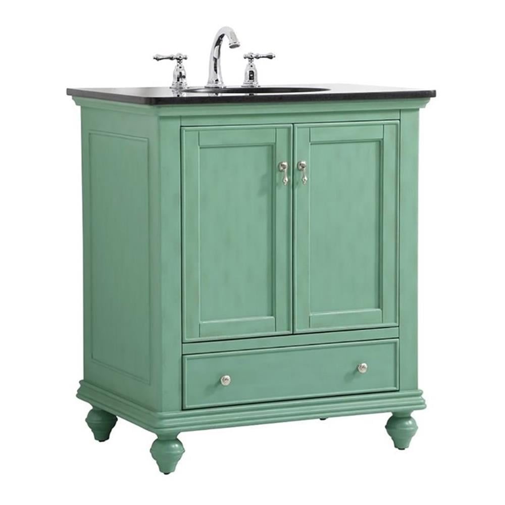 Vintage Mint Solid Wood Single Bathroom Vanity with Black Granite Top
