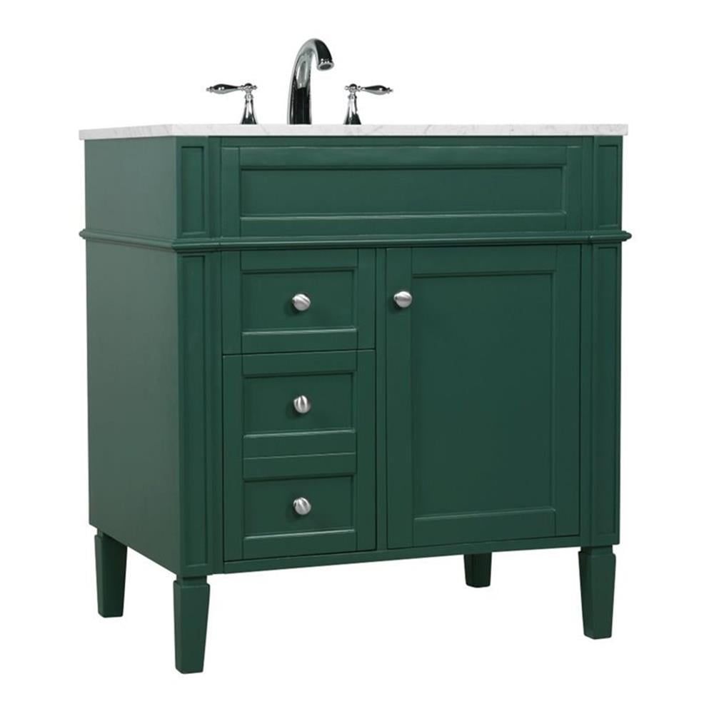 Green Solid Wood MDF Marble Single Bathroom Vanity with Porcelain Sink