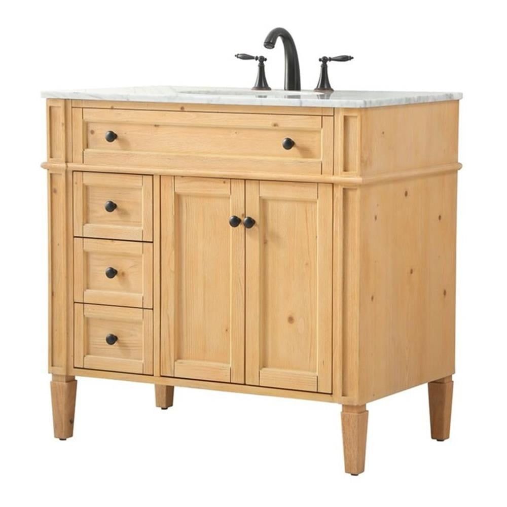 Natural Wood 36" Single Bathroom Vanity with Marble Top