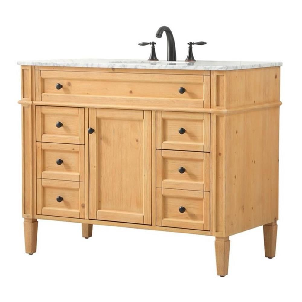 Natural Wood 42" Single Bathroom Vanity with Carrara Marble Top