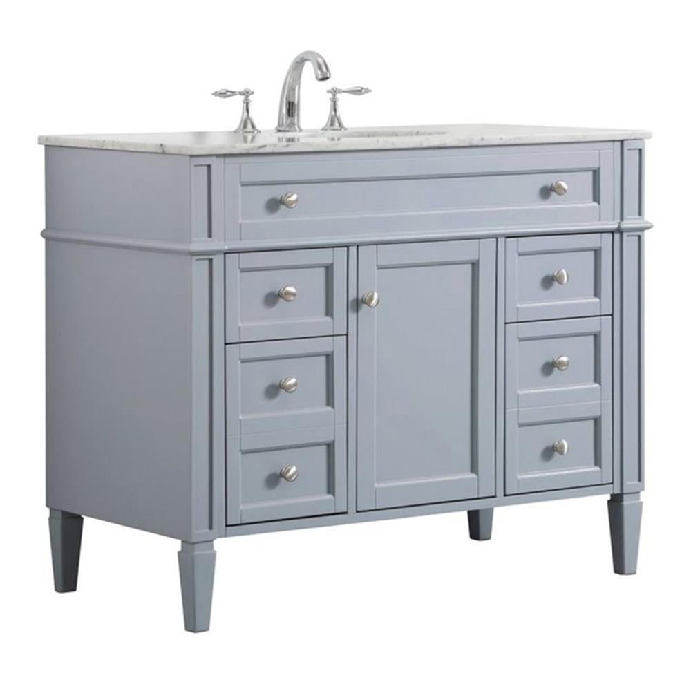 Gray Solid Wood and Marble Single Bathroom Vanity with Porcelain Sink