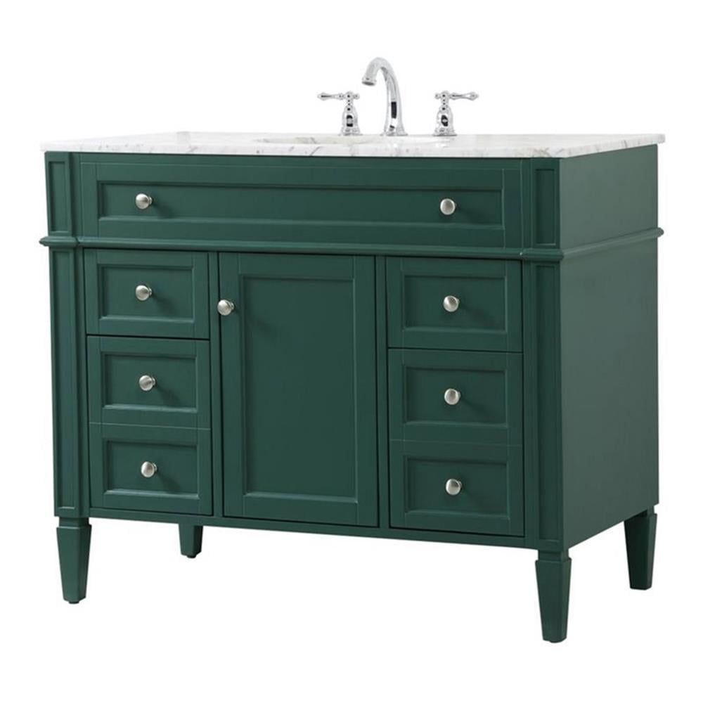 Green Solid Wood and Marble Single Bathroom Vanity