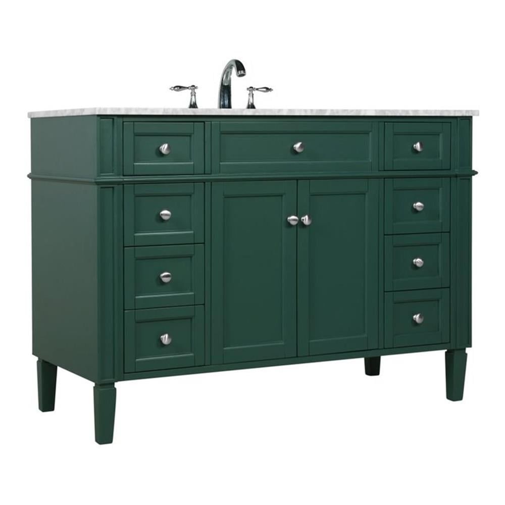 Green Solid Wood MDF Marble Single Bathroom Vanity with Porcelain Sink