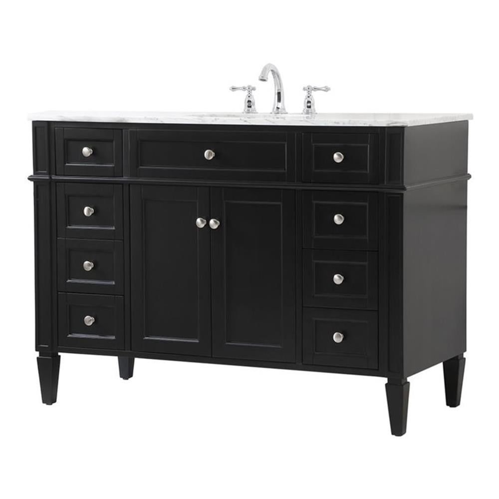 Black Solid Wood and MDF Single Bathroom Vanity with Carrara Marble Top