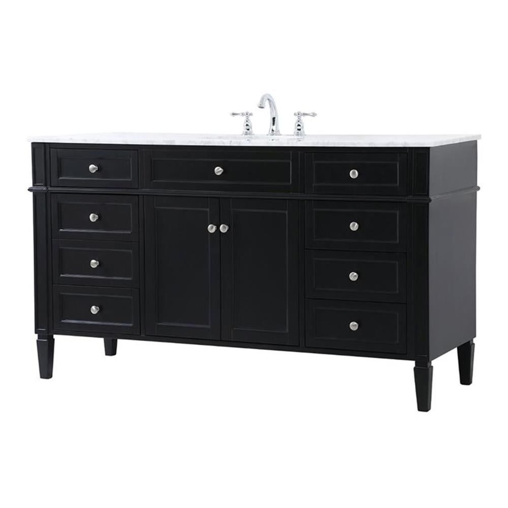 Park Avenue 60" Black Solid Wood Marble Single Bathroom Vanity