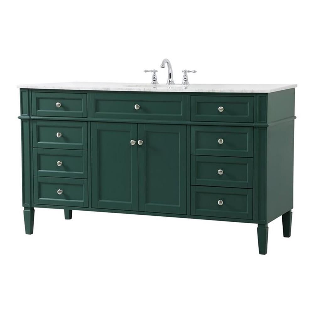 Green Solid Wood and Marble Single Bathroom Vanity