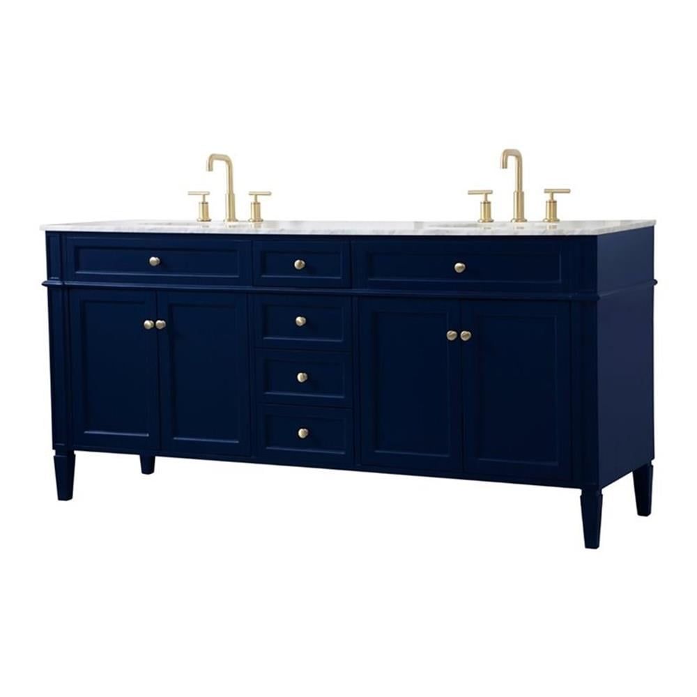 Blue Double Freestanding Bathroom Vanity with Marble Top