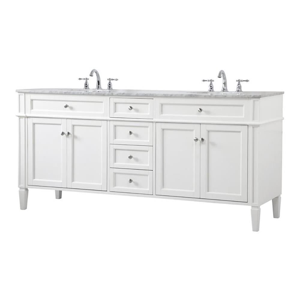 White Double Freestanding Solid Wood Marble Bathroom Vanity