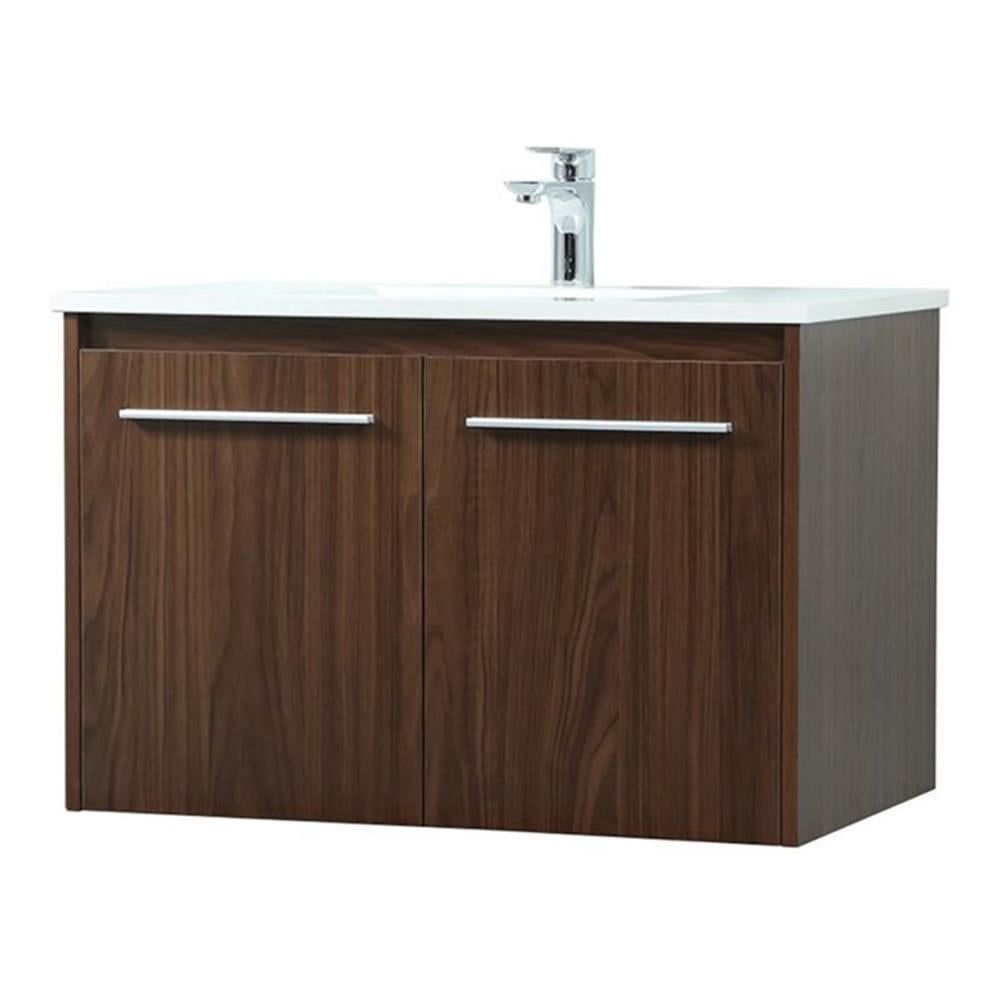 Walnut 30" Floating Single Sink Vanity with Quartz Top