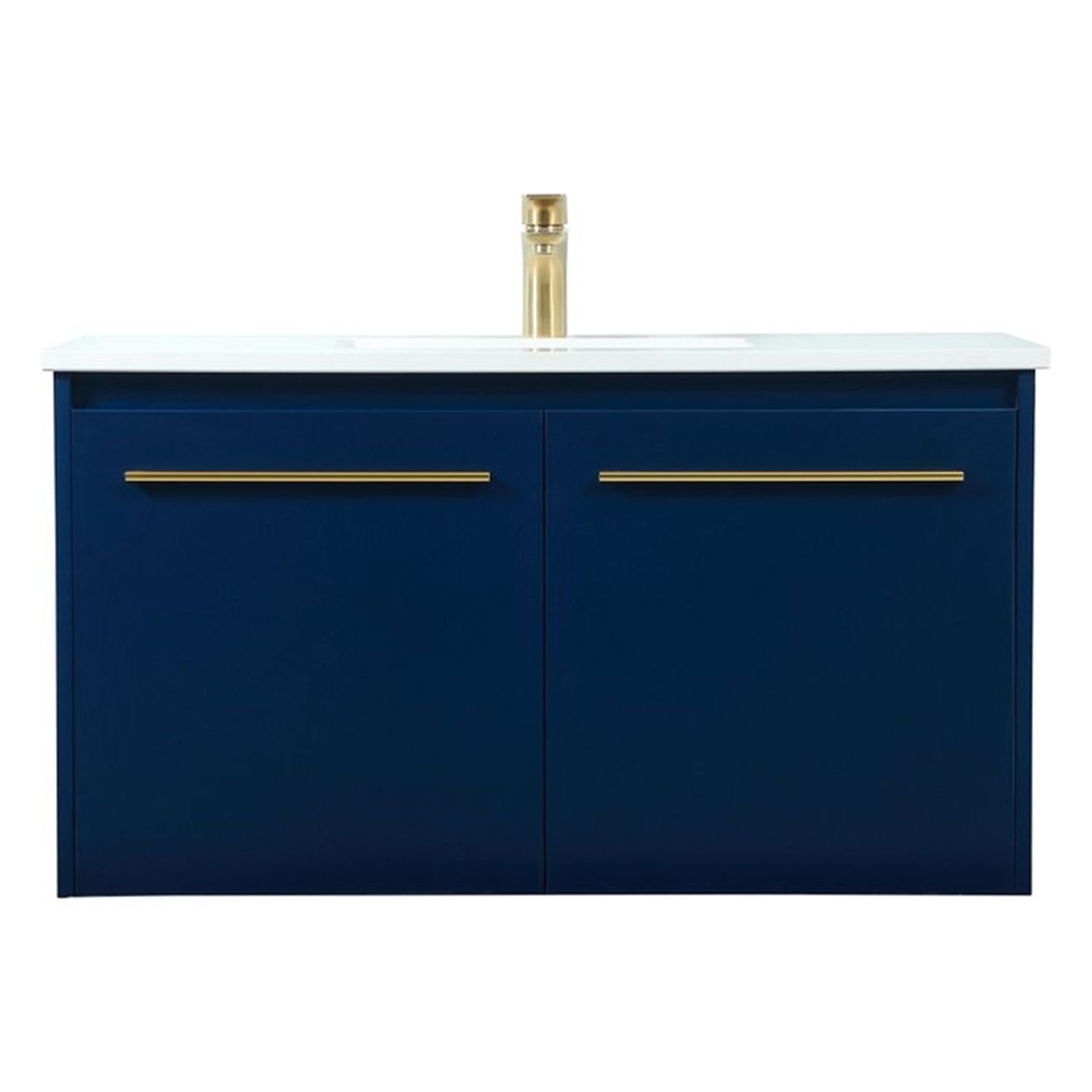 Blue 36" Wall-Mount Single Bathroom Vanity with Quartz Top