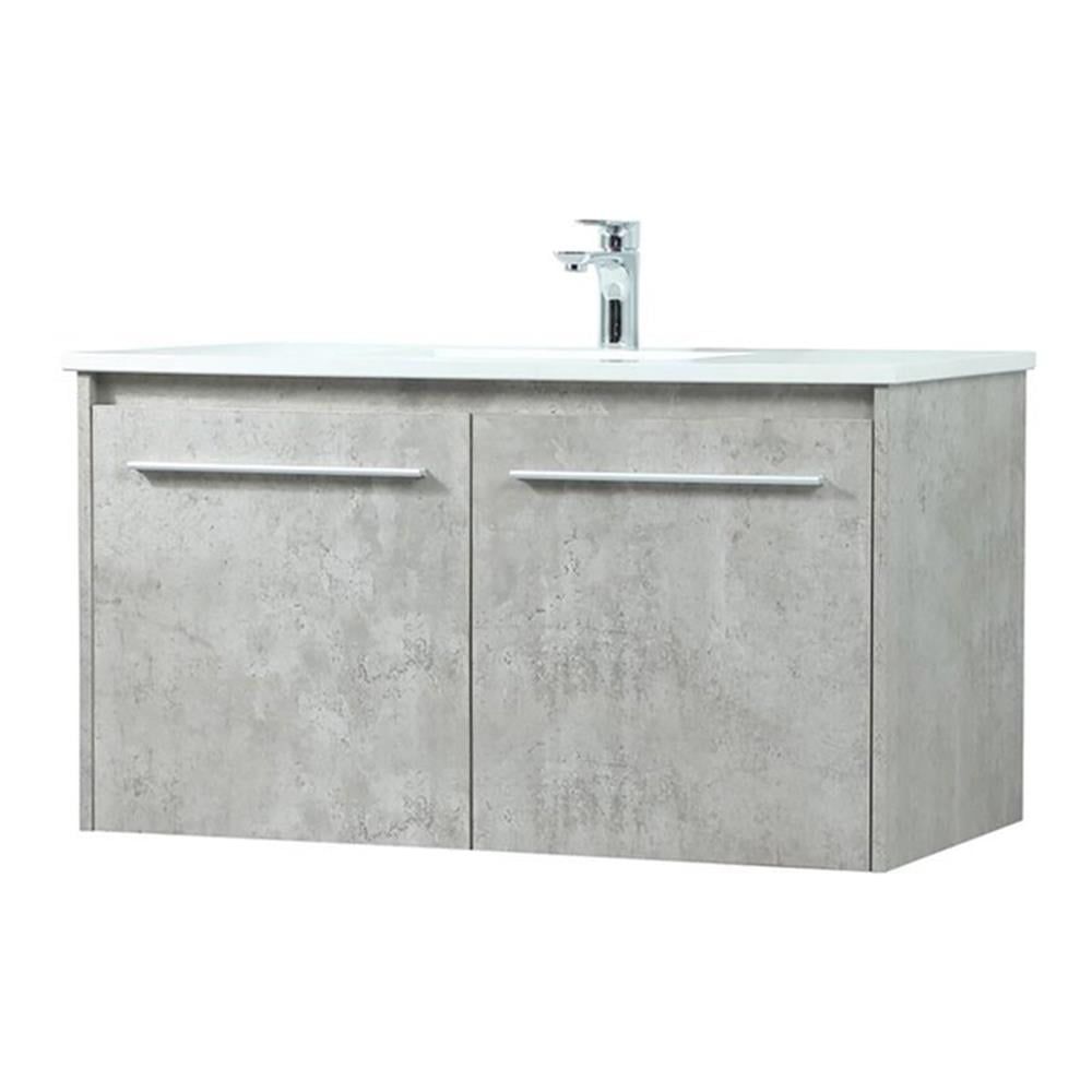 Concrete Gray 36" Wall-Mount Single Bathroom Vanity with Engineered Marble Top