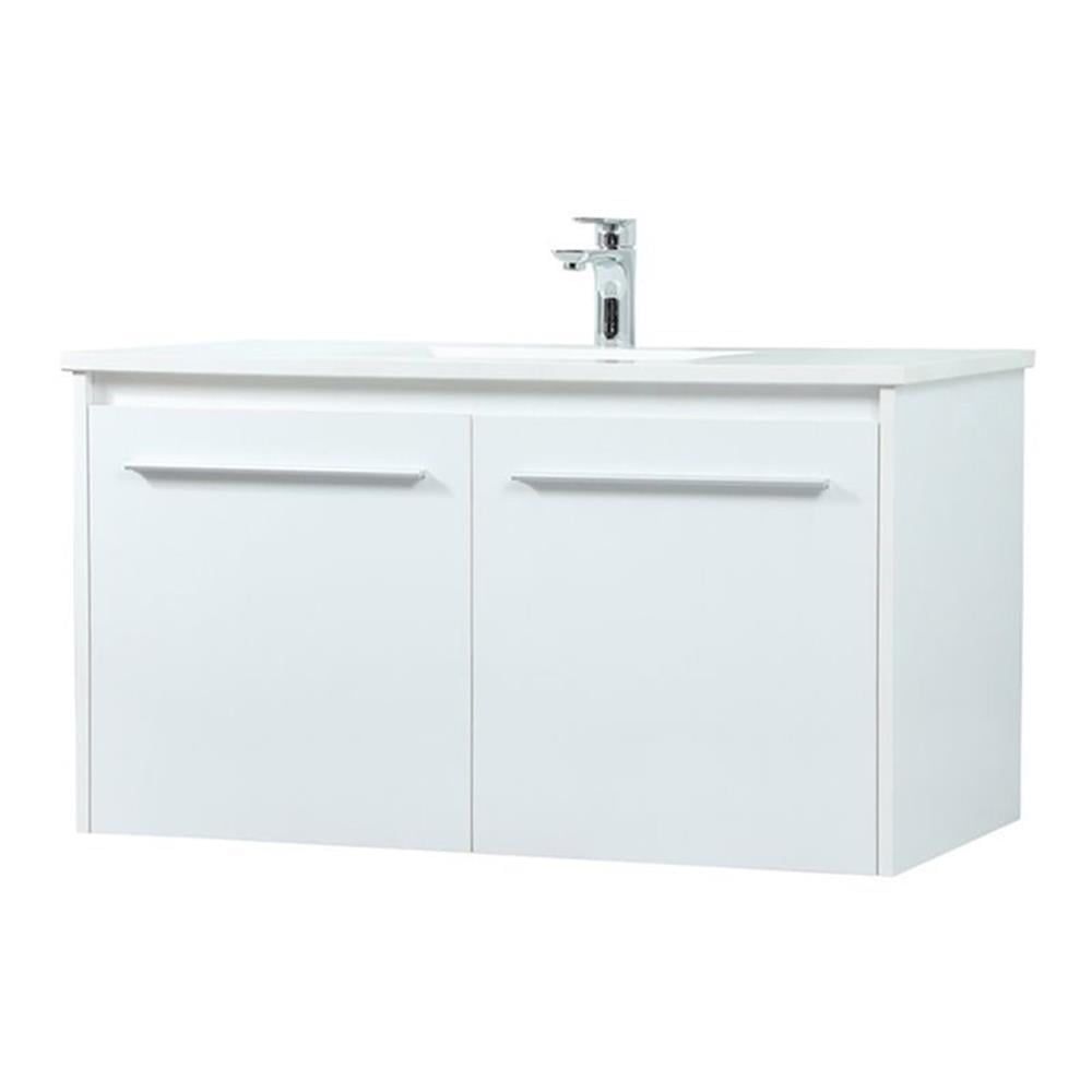 White 36" Wall-Mount Single Bathroom Vanity with Quartz Top