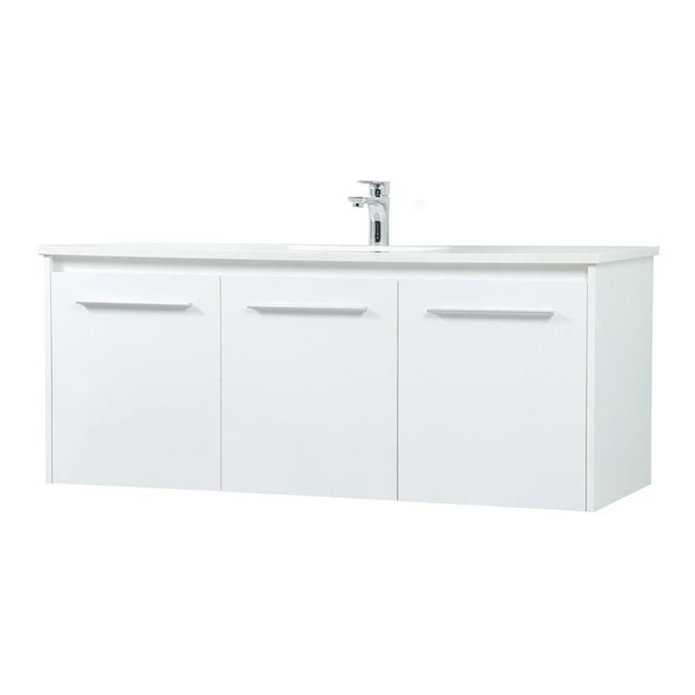 White 48" Floating Single Bathroom Vanity with Quartz Top