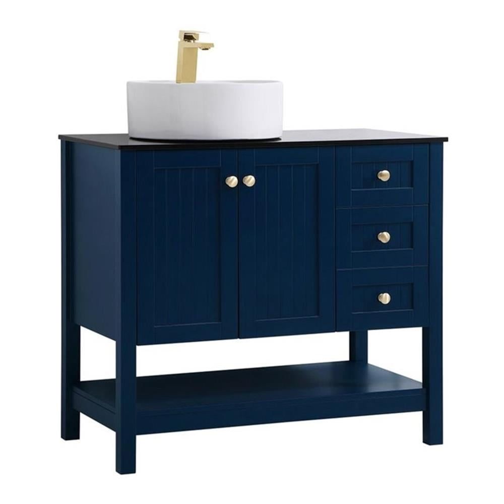 Blue and Gold 36" Steel and Porcelain Bathroom Vanity