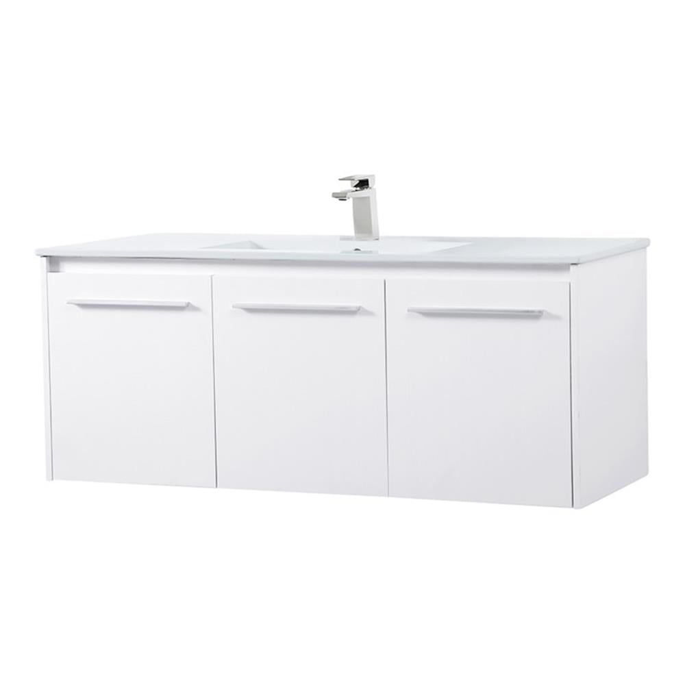 White 48" Wall-Mount Single Bathroom Vanity with Porcelain Top