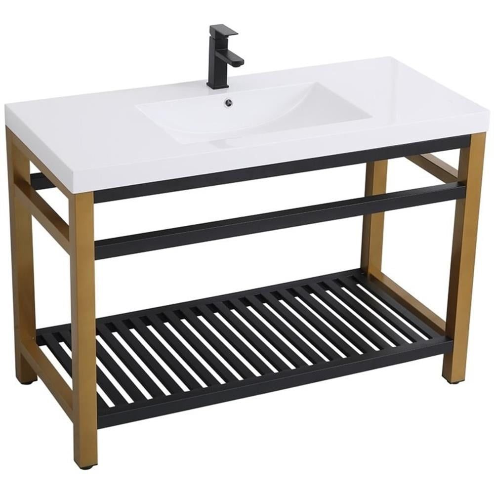 Raya 48" Black and Gold Metal Bathroom Vanity with Resin Top