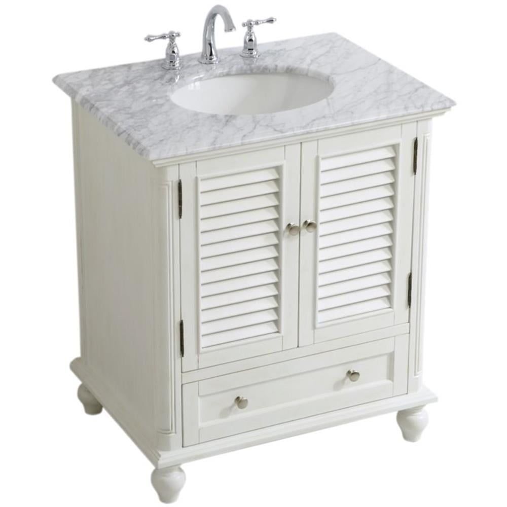 Elegant 30" White Rubberwood Single Bathroom Vanity