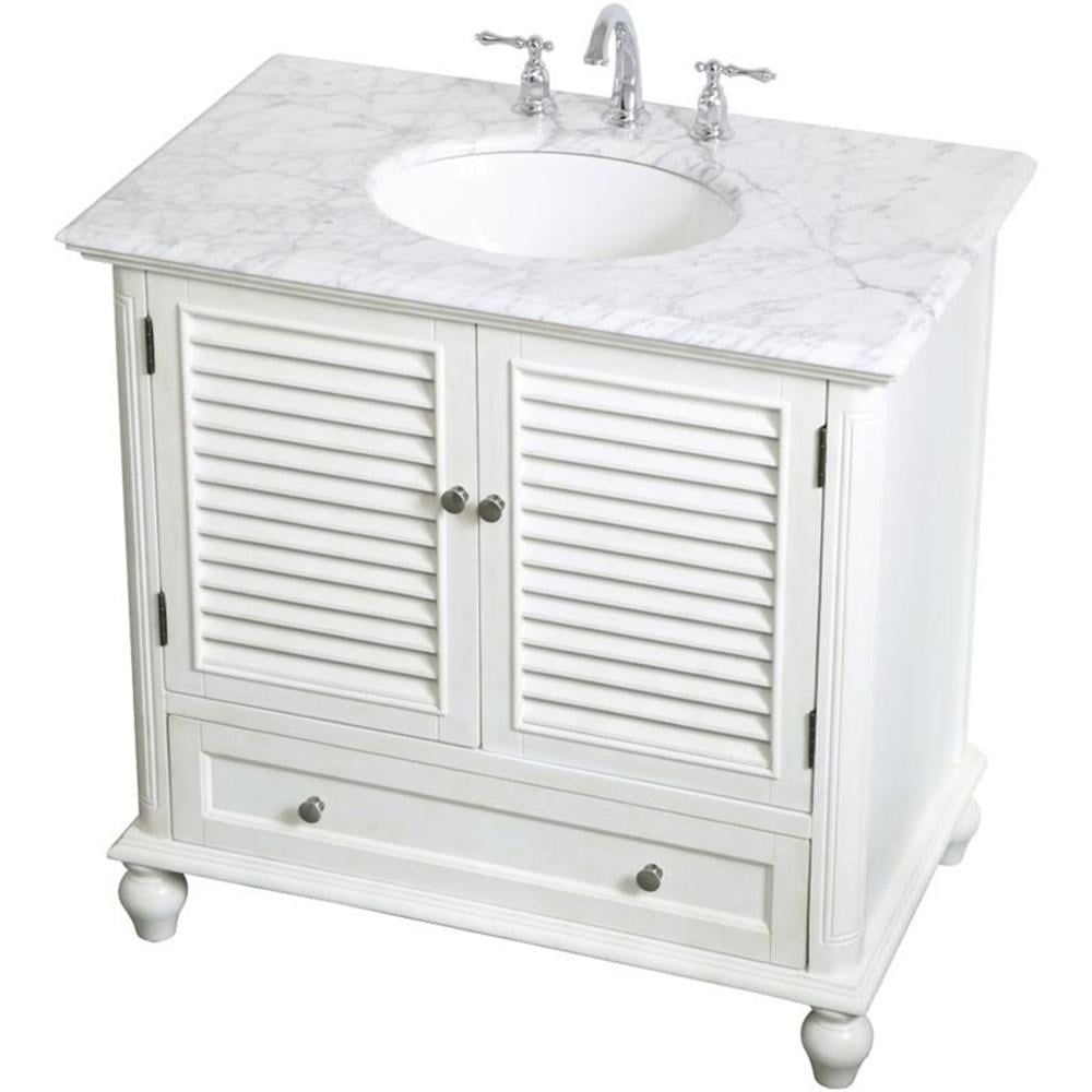 Rhodes 36" Coastal White Single Bathroom Vanity with Marble Top